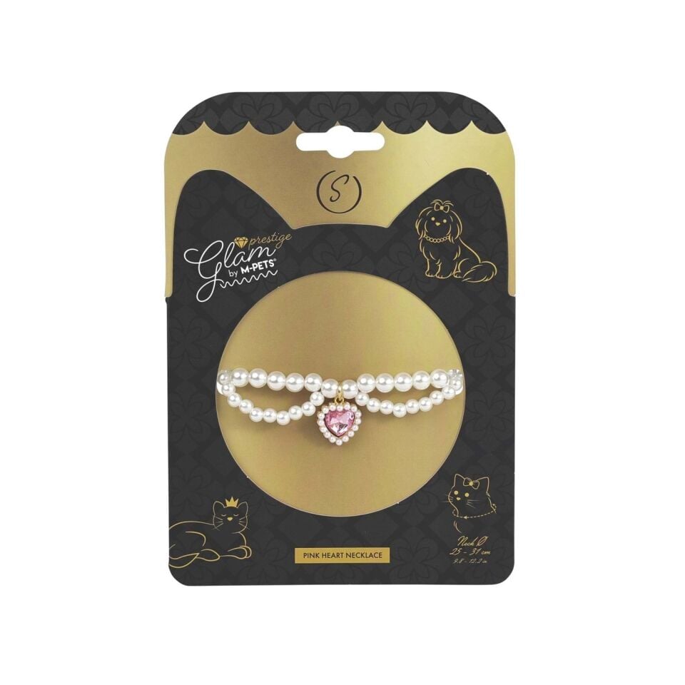 M-PETS GLAM PRESTİGE AKSESUAR KALP KOLYE PEMBE (S)