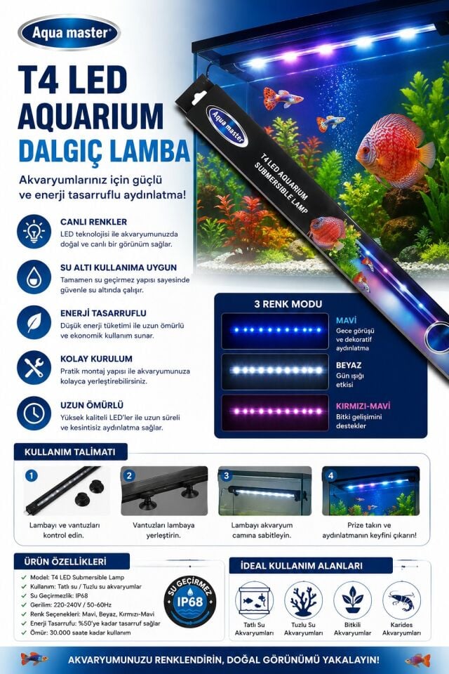 AQUA MASTER SU İÇİ LED LAMBA 60 CM PEMBE BEYAZ