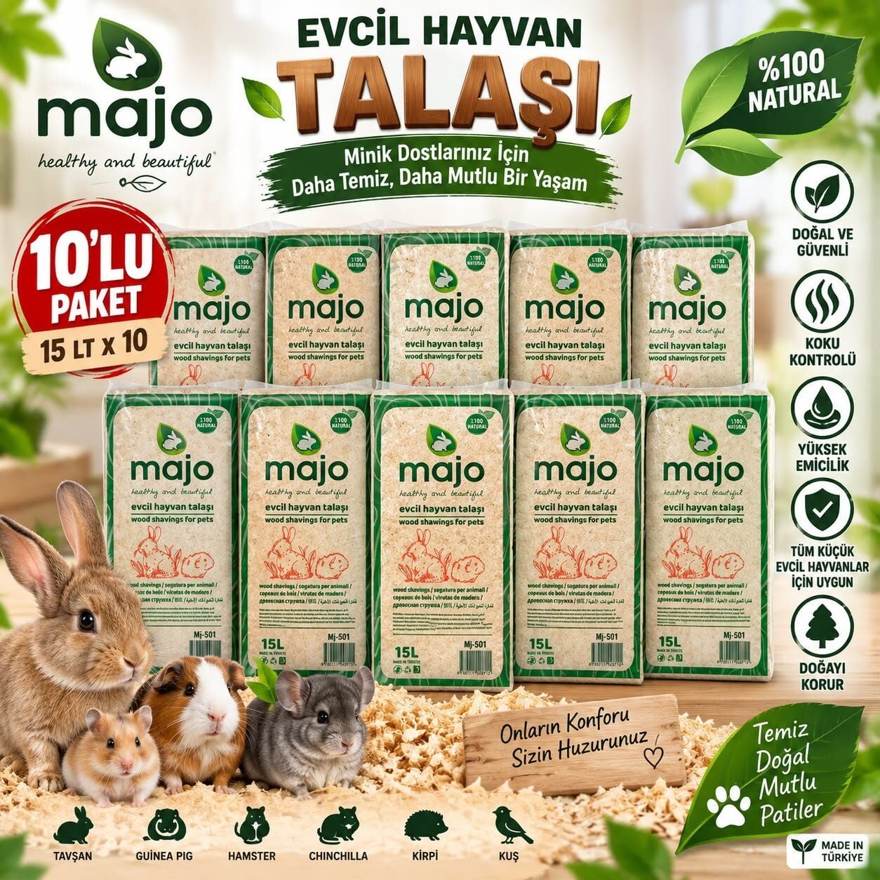 Tavşan Hamster Ginepig Ve Kemirgen Tozsuz Çam Talaşı 10 Adet 15lt Sıkıştırılmış Paket