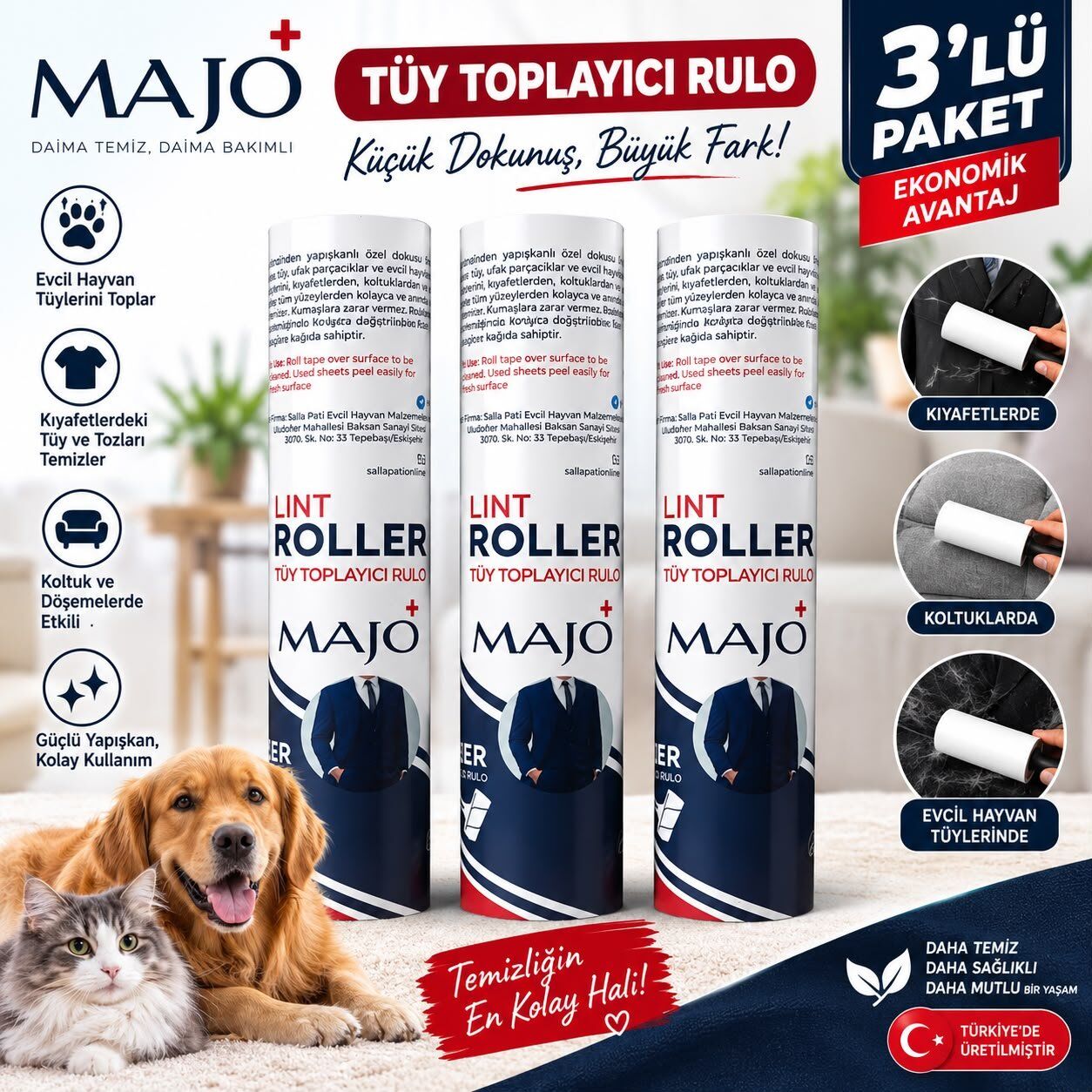 MAJO 24 CM TÜY TOPLAMA YEDEK 3'LÜ PAKET