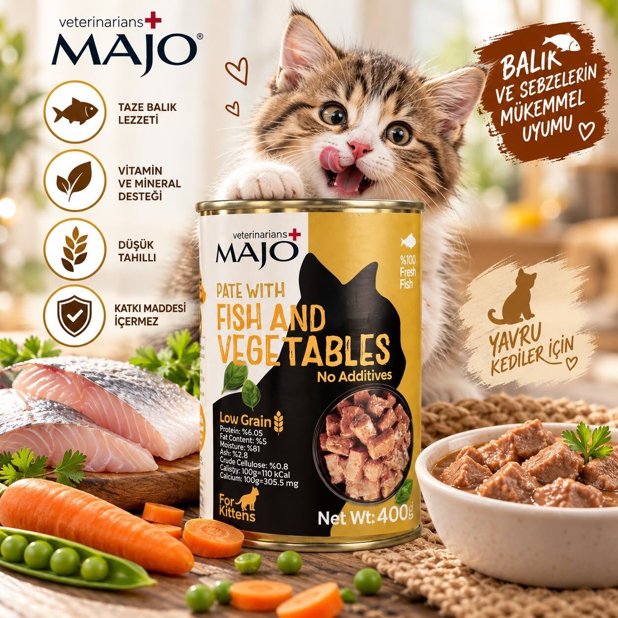 MAJO BALIKLI VE SEBZELİ YAVRU KEDİ MAMASI