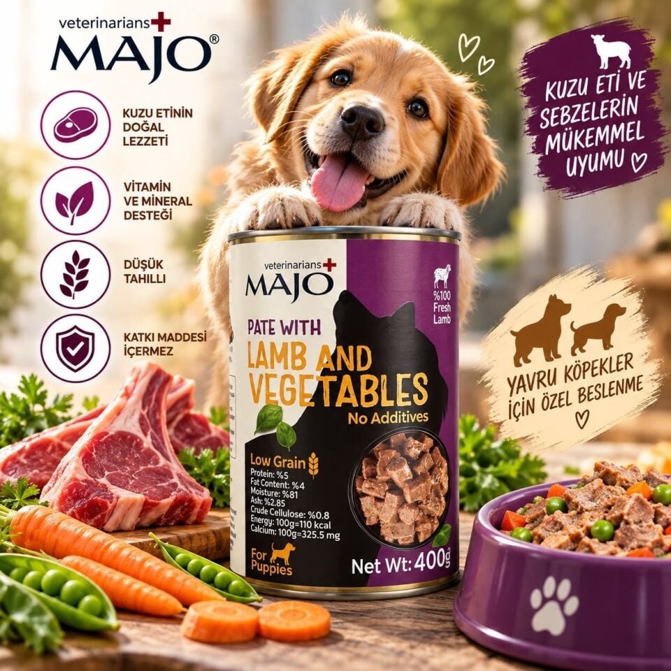 MAJO KUZU ETLİ VE SEBZELİ YAVRU KÖPEK MAMASI