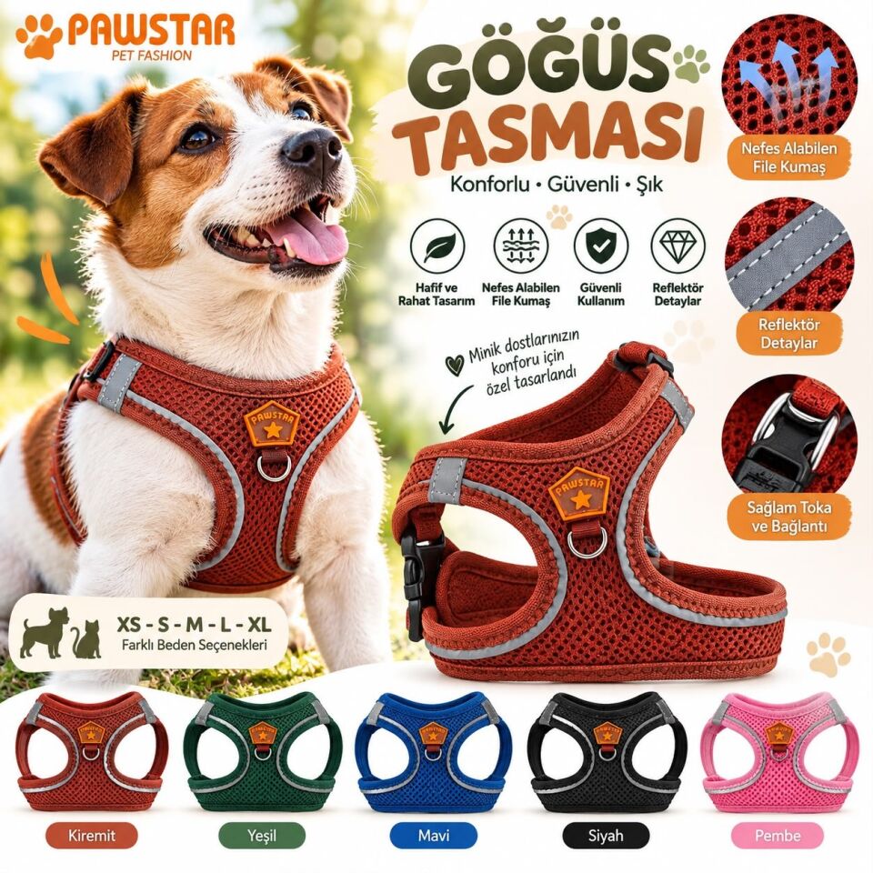 Pawstar Kiremit Airmesh Köpek Göğüs Tasması XS
