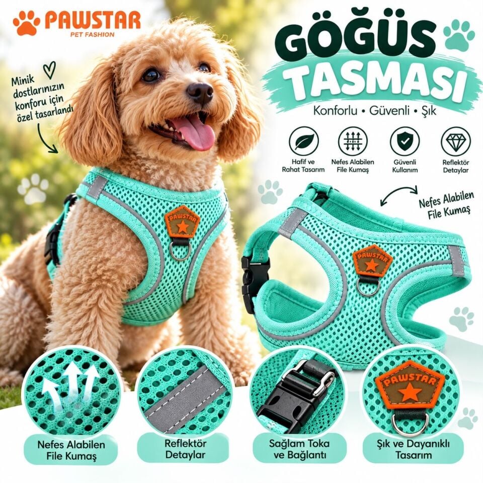 Pawstar Mint Airmesh Köpek Göğüs Tasması XS