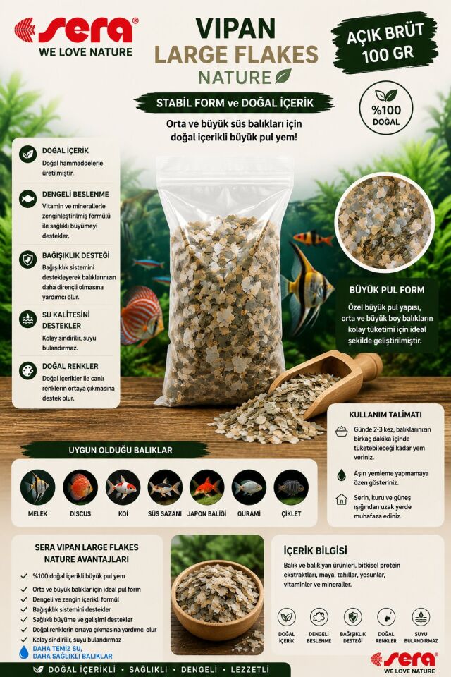 SERA VİPAN LARGE FLAKES NATURE 100 GR AÇIK BRÜT