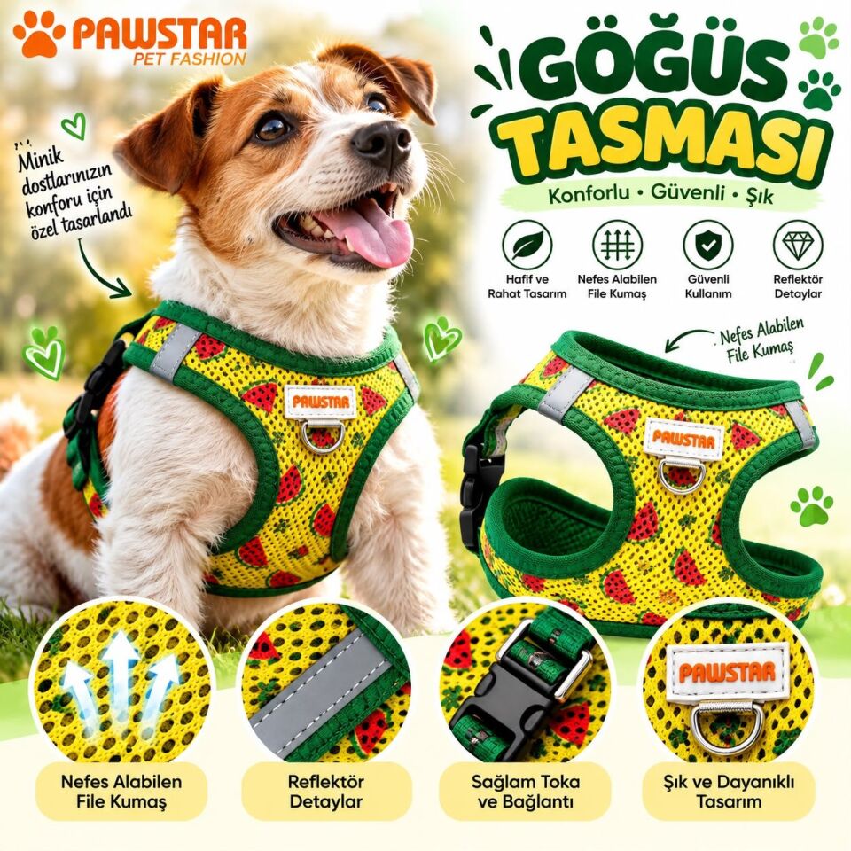 Pawstar Watermelon Airmesh Köpek Göğüs Tasması XS