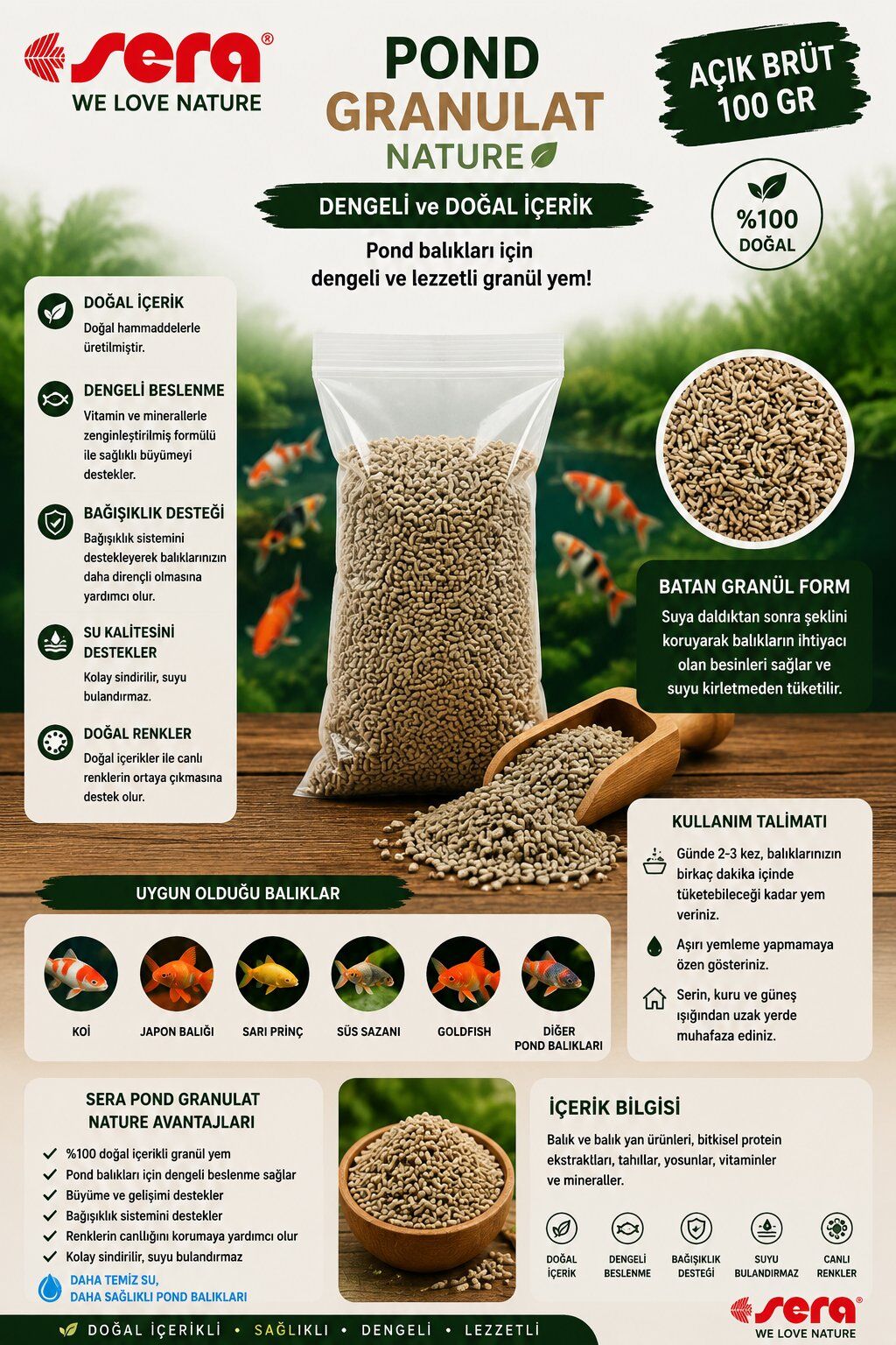 SERA POND GRANULAT NATURE 100 GR AÇIK BRÜT
