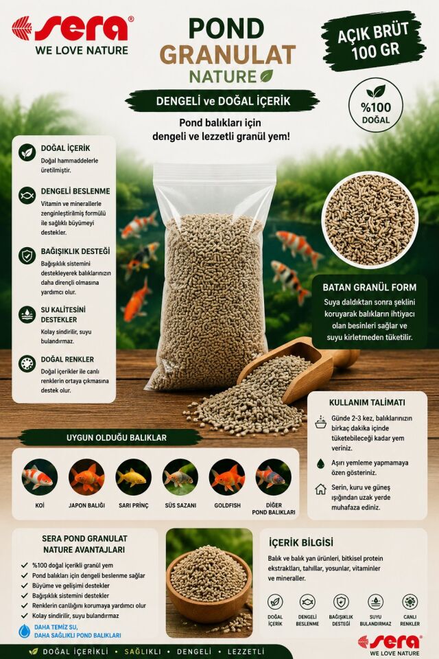 SERA POND GRANULAT NATURE 100 GR AÇIK BRÜT