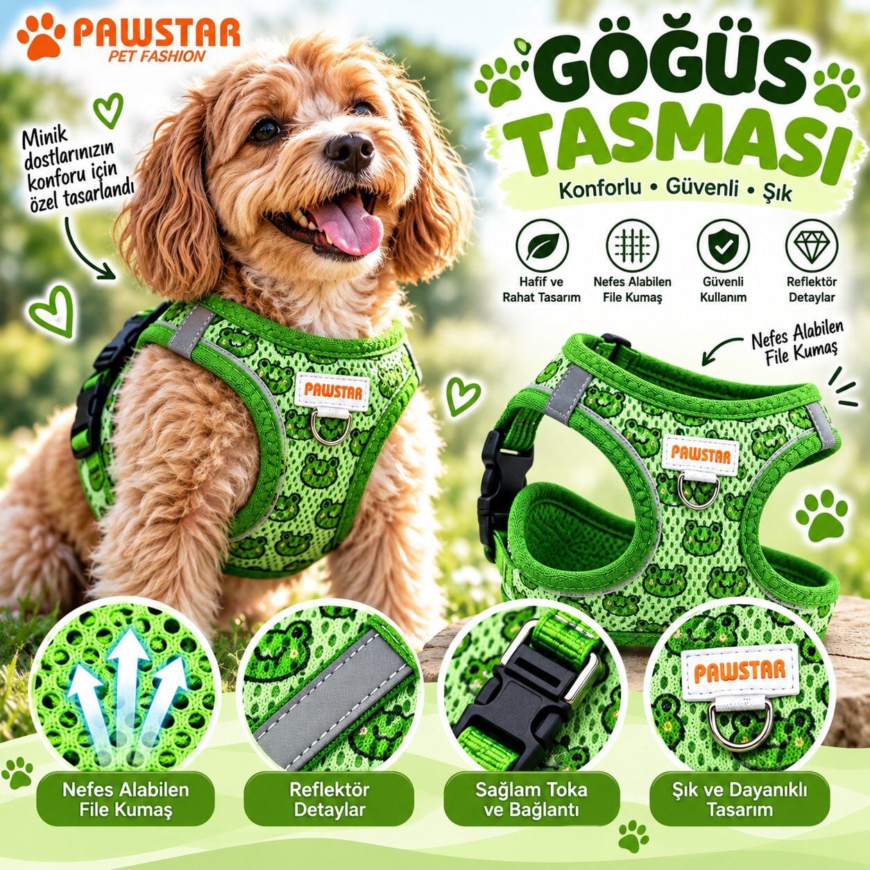 Pawstar Frog Airmesh Köpek Göğüs Tasması XS