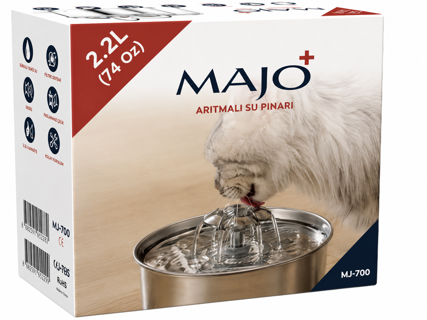 MAJO Çelik Su Pınarı 2,2 L – Paslanmaz Çelik Otomatik Kedi ve Küçük Irk Köpek Su Sebili