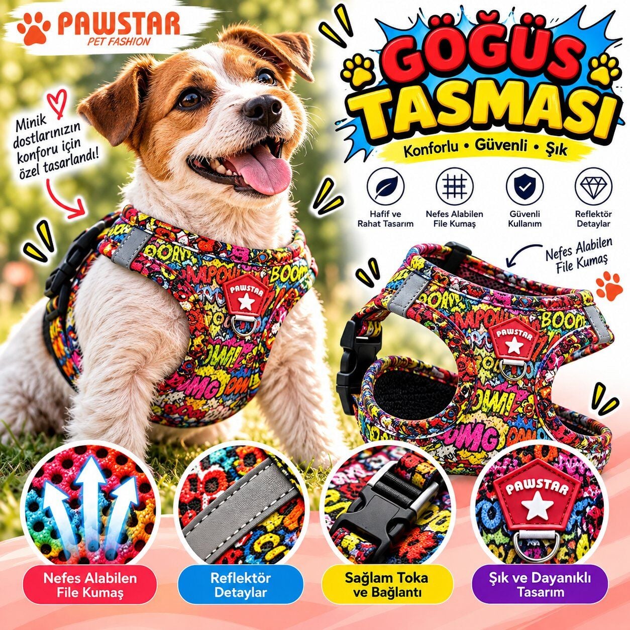 Pawstar Wow Airmesh Köpek Göğüs Tasması XS