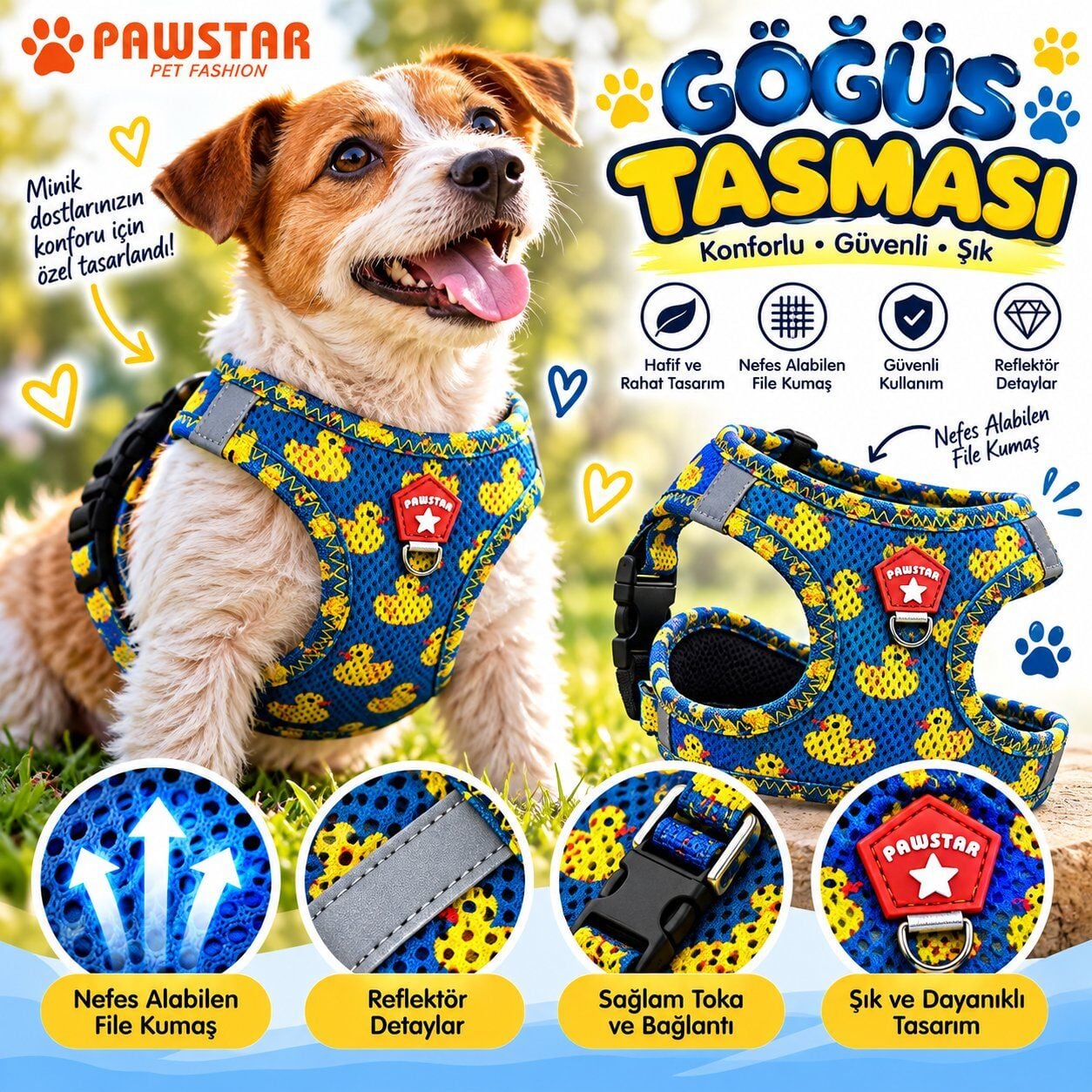 Pawstar Ducks Airmesh Köpek Göğüs Tasması XS