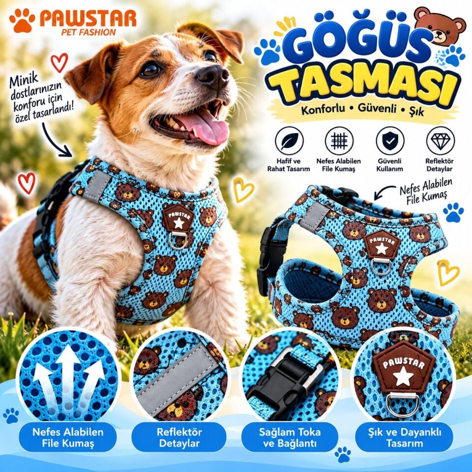 Pawstar Bears Airmesh Köpek Göğüs Tasması XS