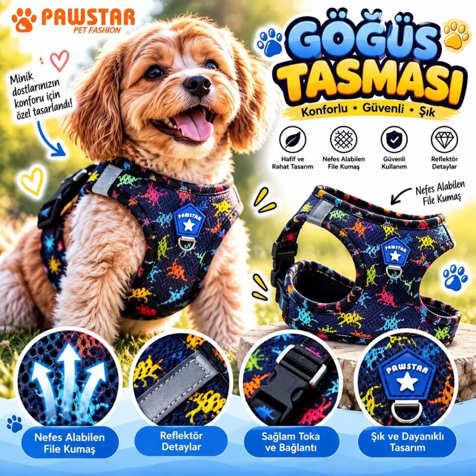 Pawstar Dino Airmesh Köpek Göğüs Tasması XS