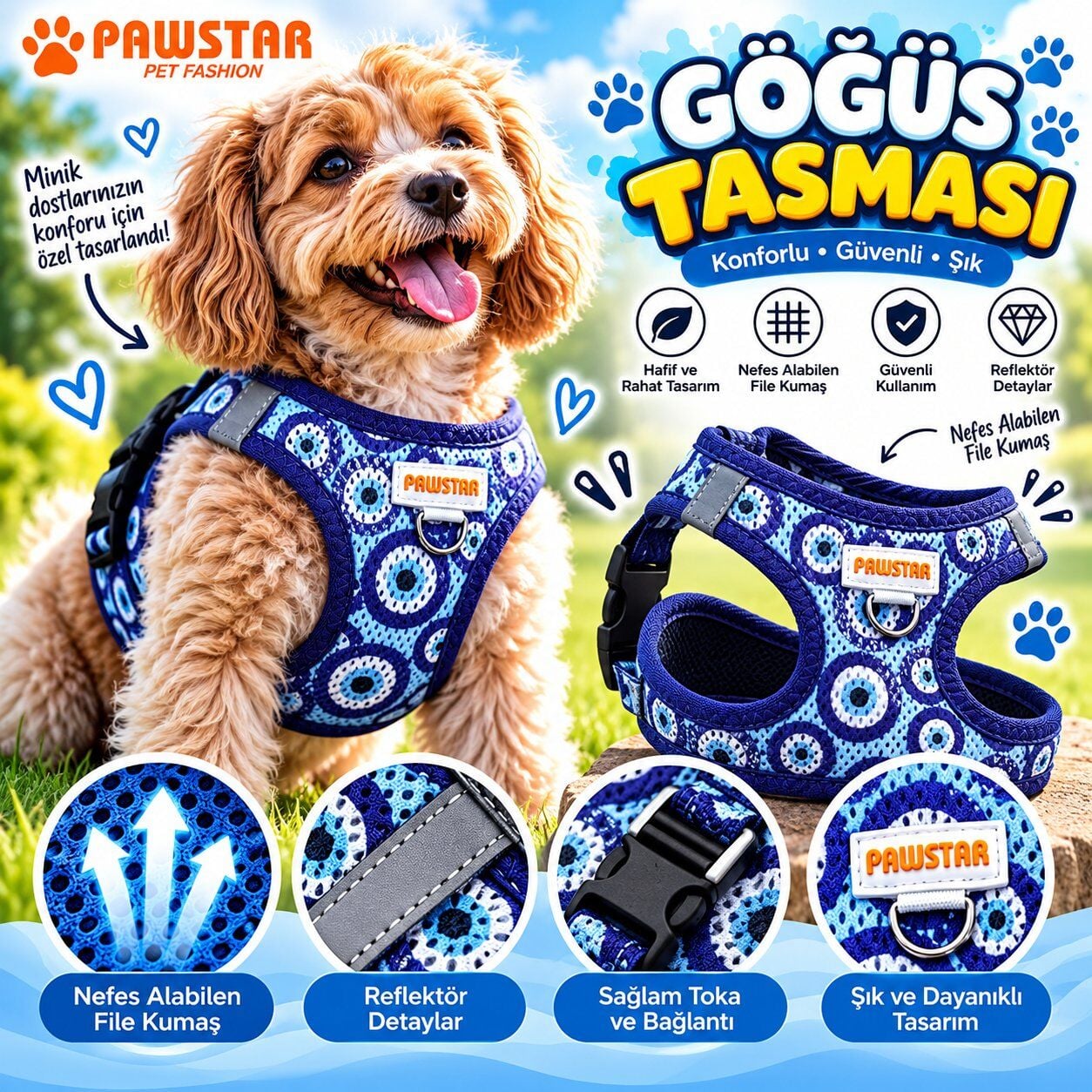 Pawstar Charm Airmesh Köpek Göğüs Tasması XS
