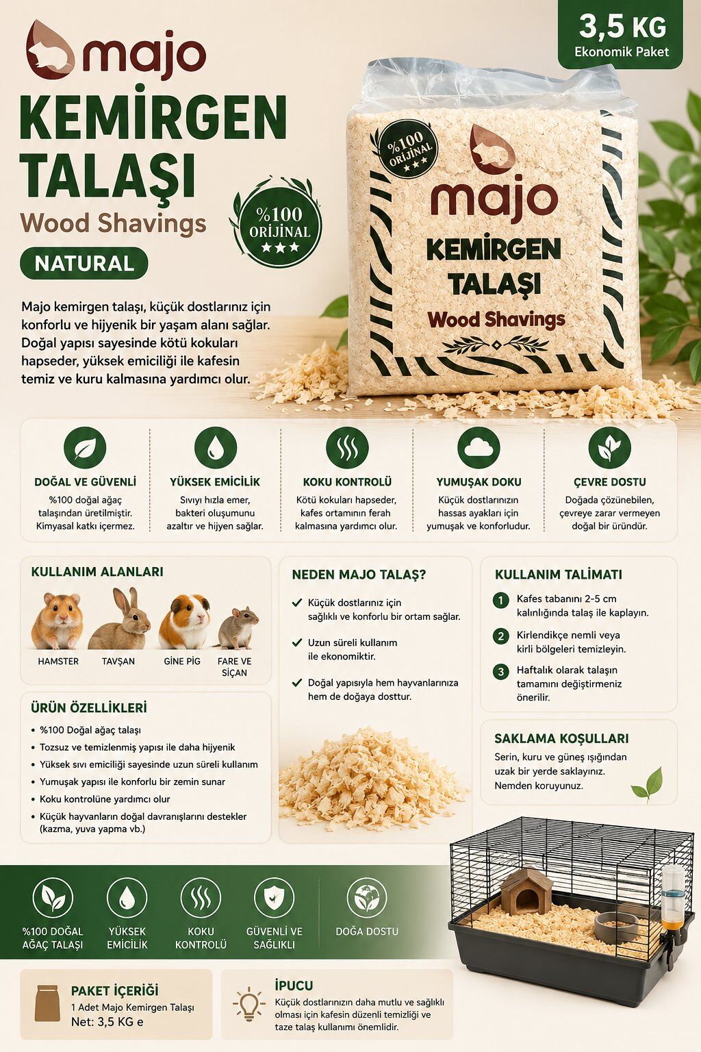 MAJO KEMİRGEN TALAŞI NATURAL 3,5 KG