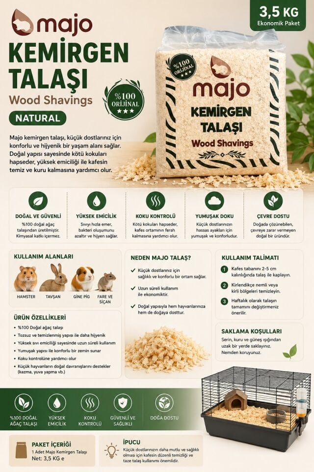 MAJO KEMİRGEN TALAŞI NATURAL 3,5 KG