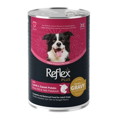 REFLEX PLUS SOS İÇİNDE ET PARÇACIKLI KUZU ETLİ VE TATLI PATATESLİ YETİŞKİN KÖPEK MAMASI 400 G