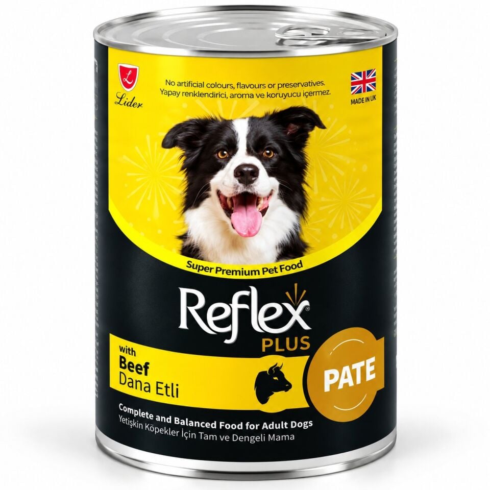 REFLEX PLUS PATE İÇİNDE ET PARÇACIKLI DANA ETLİ YETİŞKİN KÖPEK MAMASI 395 G