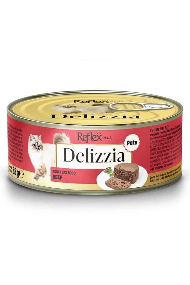 REFLEX PLUS DELIZZIA KIYILMIŞ DANA ETLİ YETİŞKİN KEDİ MAMASI 85 GR