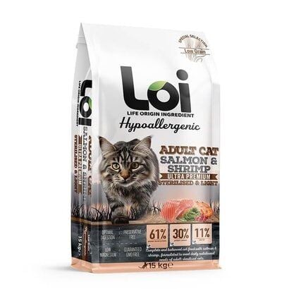 Loi Somonlu ve Karidesli Kısırlaştırılmış Yetişkin Kedi Maması 15 kg