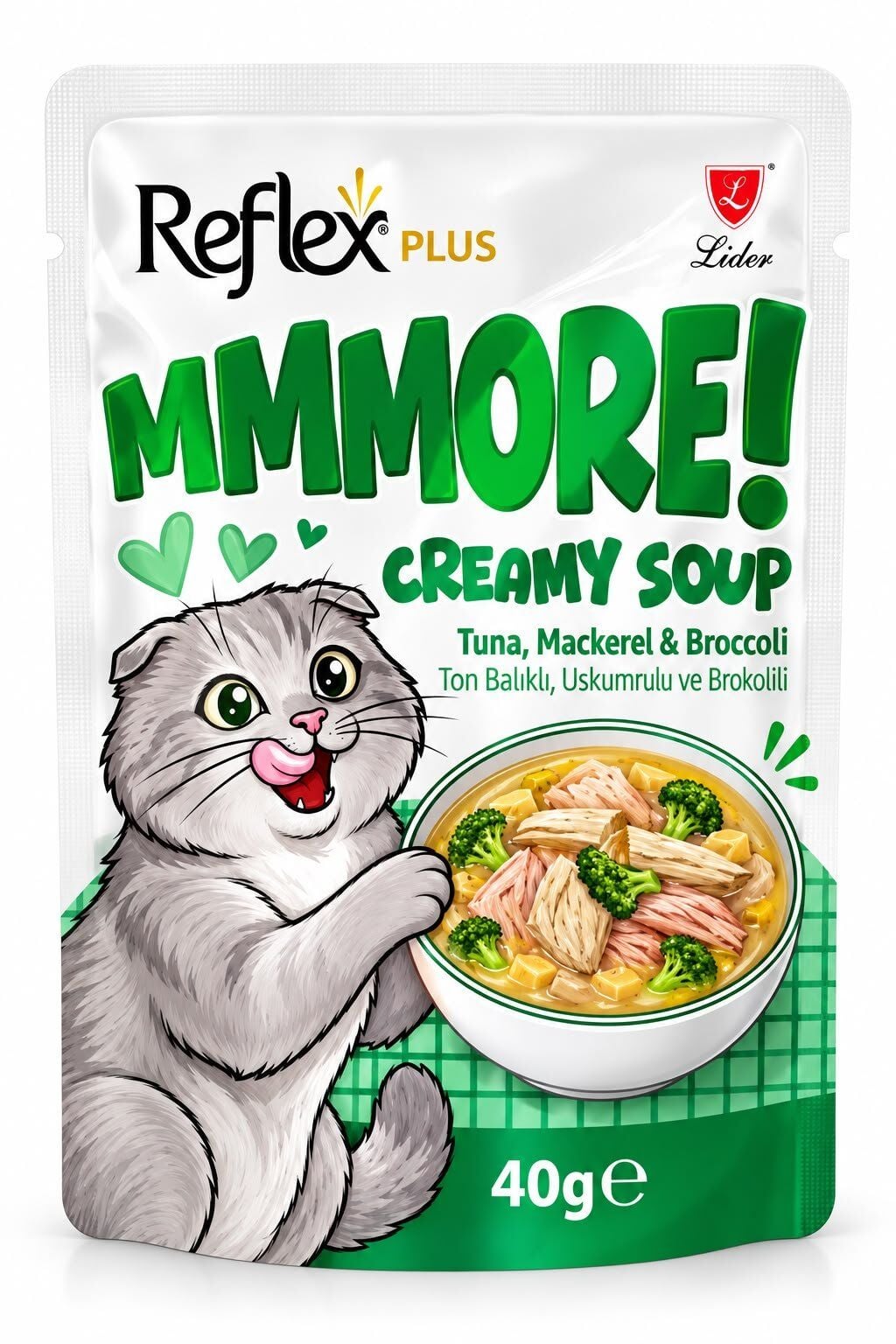 Reflex Plus MMMORE Uskumrulu Brokolili ve Ton Balıklı Kremalı Kedi Çorbası 40gr