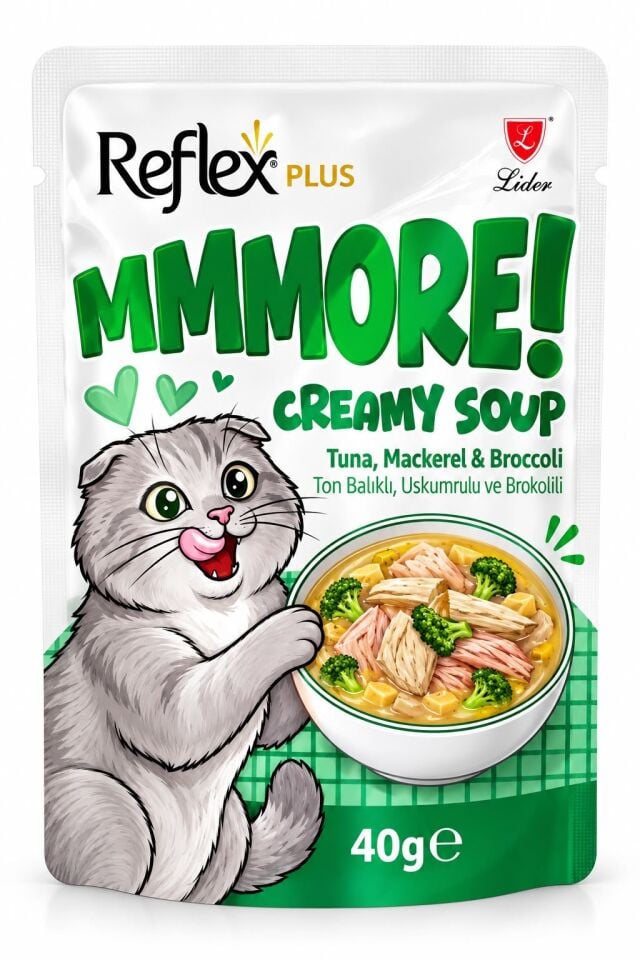 Reflex Plus MMMORE Uskumrulu Brokolili ve Ton Balıklı Kremalı Kedi Çorbası 40gr