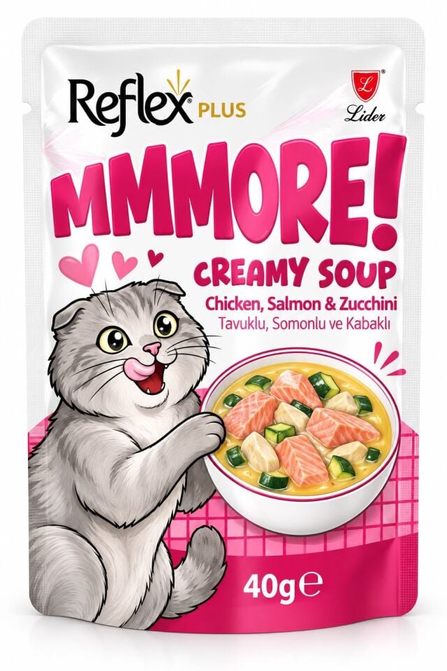 Reflex Plus MMMORE Tavuklu Somonlu ve Kabaklı Kremalı Kedi Çorbası 40gr