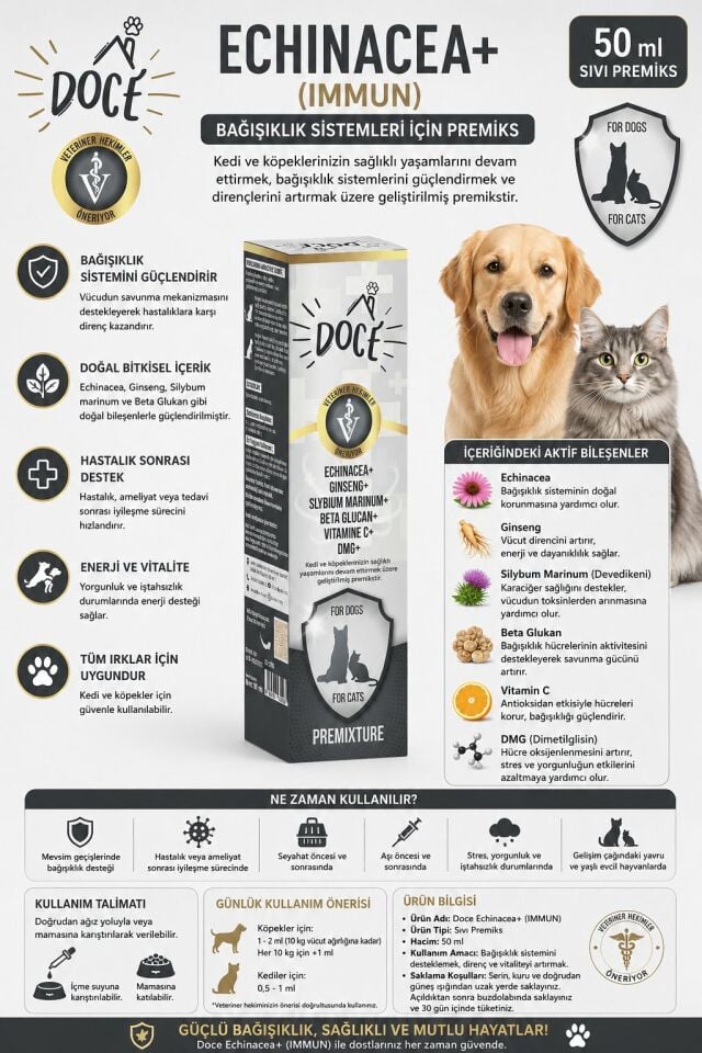 Doce Kedi Köpek Echınacea+ (IMMUN) Bağışıklık Sistemleri İçin 50ML