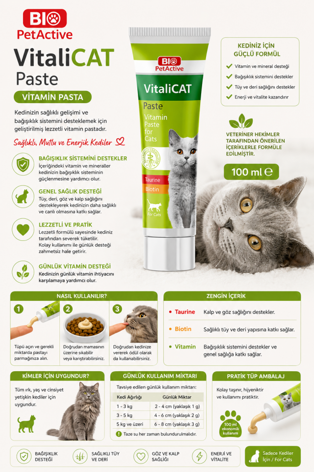 BİOPET ACTİVE VITALICAT PASTE (VİTAMİN PASTA) 100ML