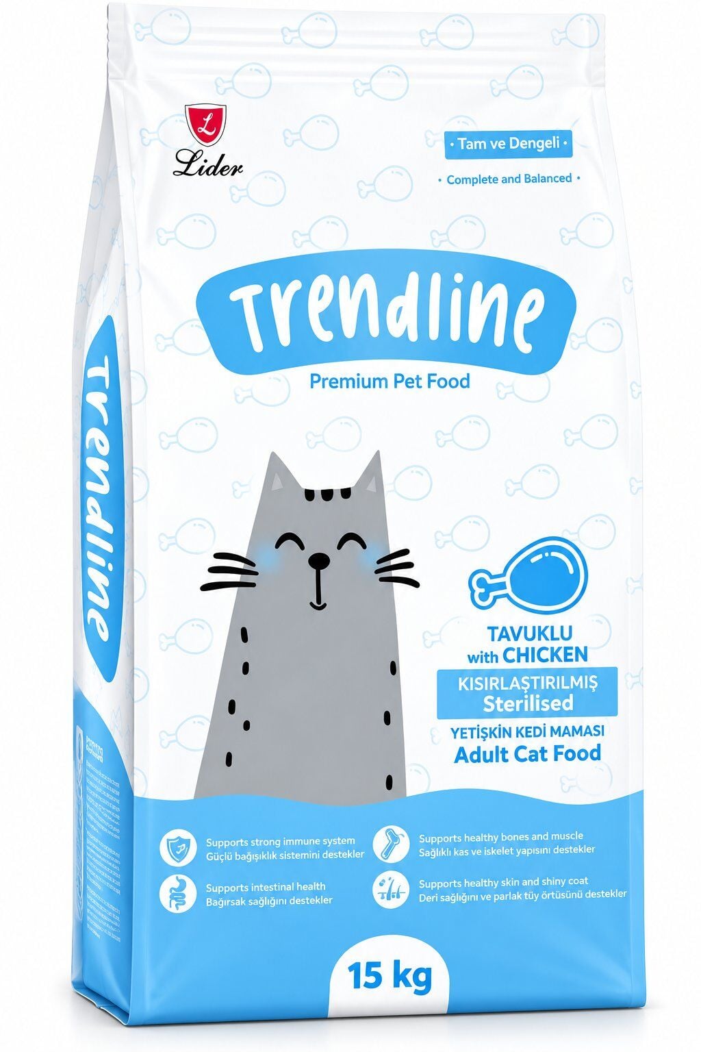 TRENDLİNE TAVUKLU KISIR YETİŞKİN KEDİ MAMASI 15 KG