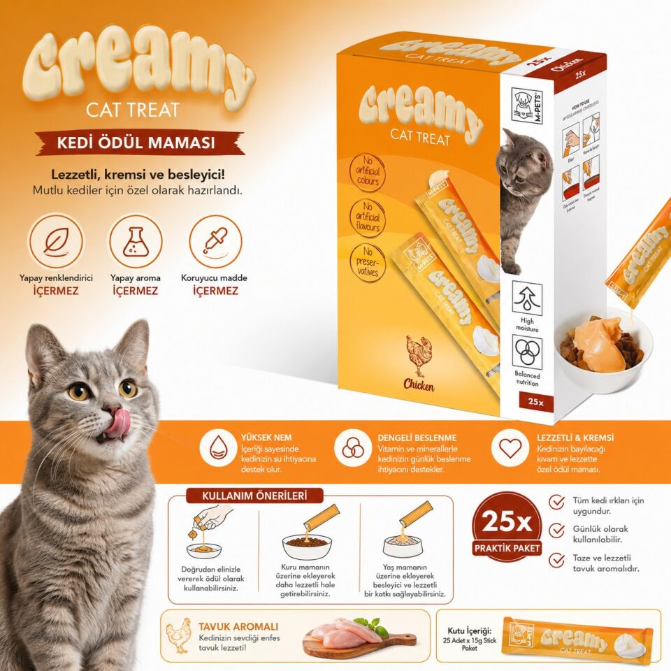 M-PETS CREAMY TAVUKLU KEDİ ÖDÜLÜ 25X15GR