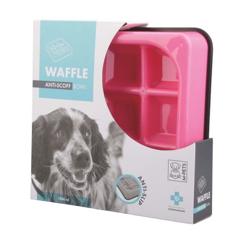 M-PETS WAFFLE YAVAŞ YEME MAMA KABI 1500ML PEMBE