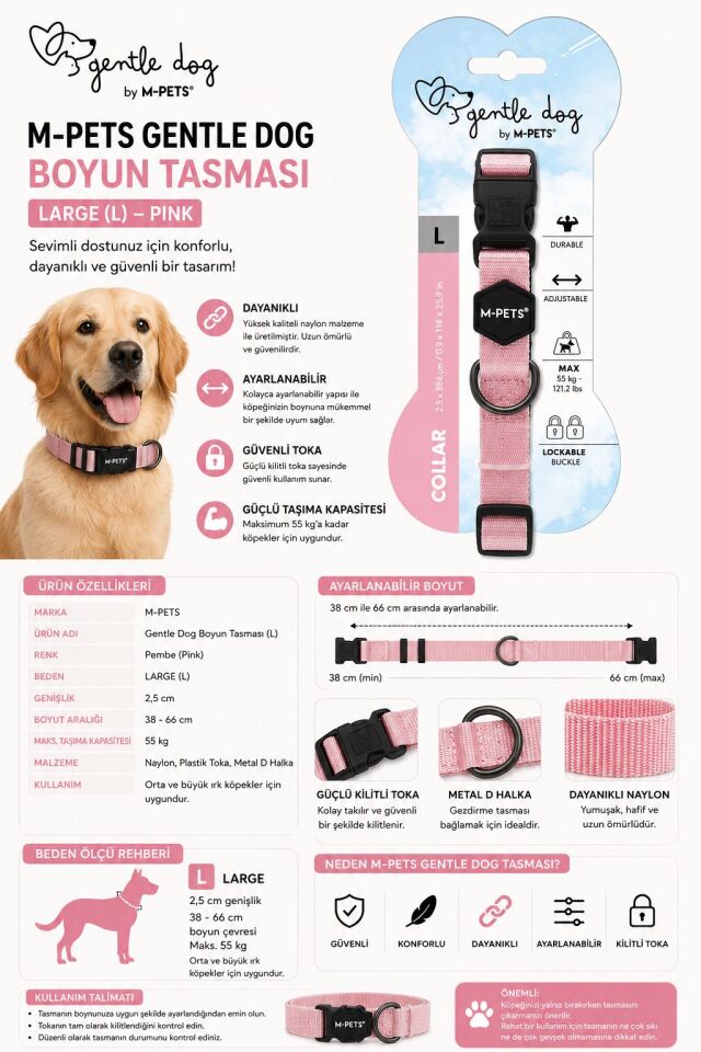 M-PETS GENTLE DOG BOYUN TASMASI (L) PİNK