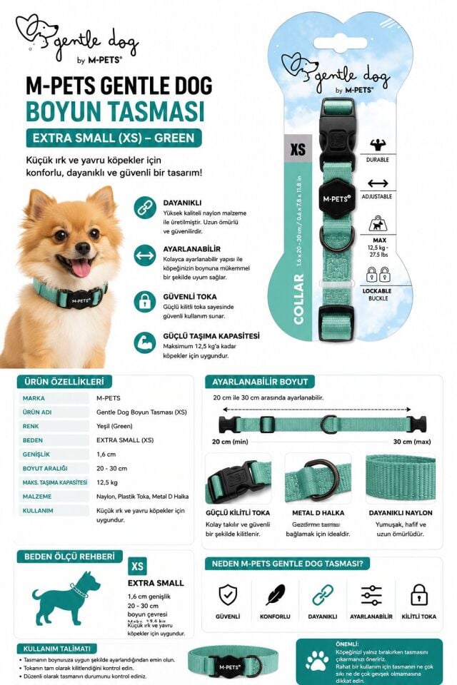 10851499 M-PETS GENTLE DOG BOYUN TASMASI (XS) GREEN