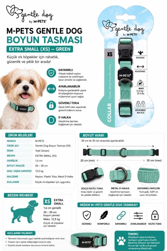 10851499 M-PETS GENTLE DOG BOYUN TASMASI (XS) GREEN