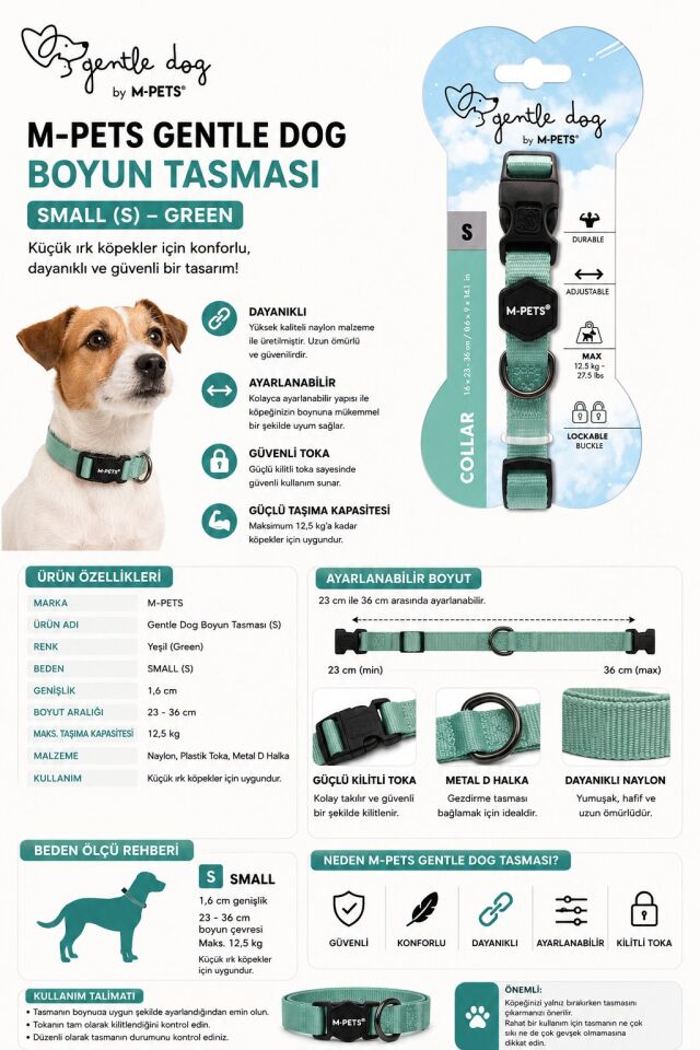 M-PETS GENTLE DOG BOYUN TASMASI (S) GREEN