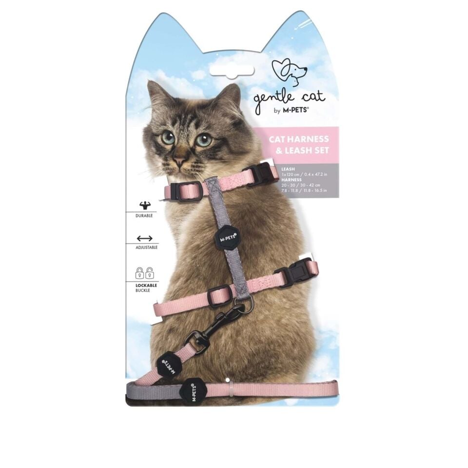 M-PETS GENTLE CAT GÖĞÜS TASMASI ve GEZDİRME SET PEMBE