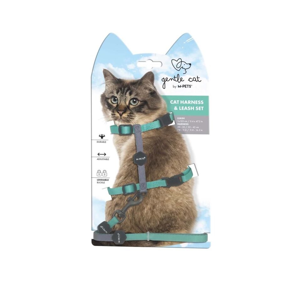 M-PETS GENTLE CAT GÖĞÜS TASMASI ve GEZDİRME SET YEŞİL