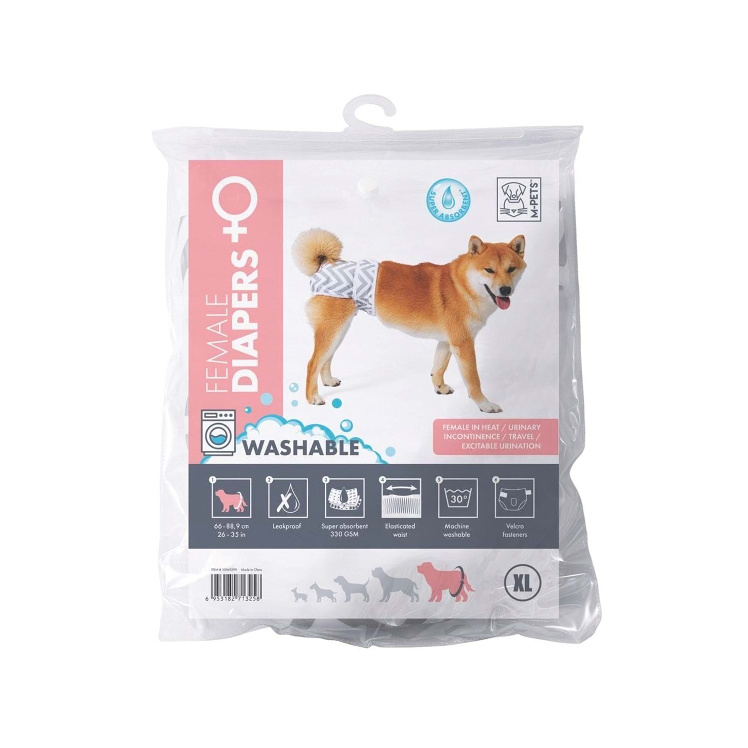 M-PETS DİŞİ KÖPEKLER İÇİN YIKANABİLİR KÜLOT (XL)