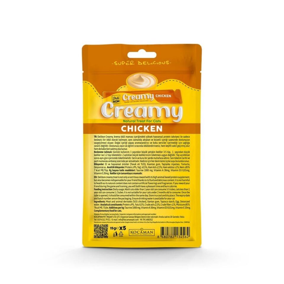 Delibon Creamy Kedi Ödül Maması 5 x 15 g - Tavuklu