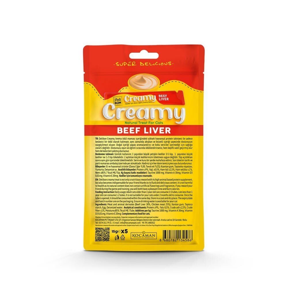 Delibon Creamy Kedi Ödül Maması 15 g x 5 Adet – Dana Ciğerli
