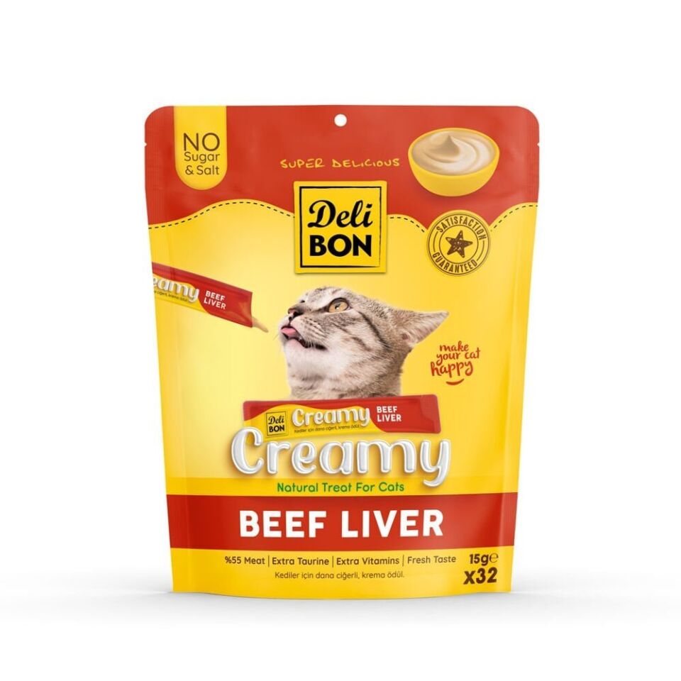 Delibon Creamy Kedi Ödül Maması 15 g x 32 Adet - Dana Ciğerli