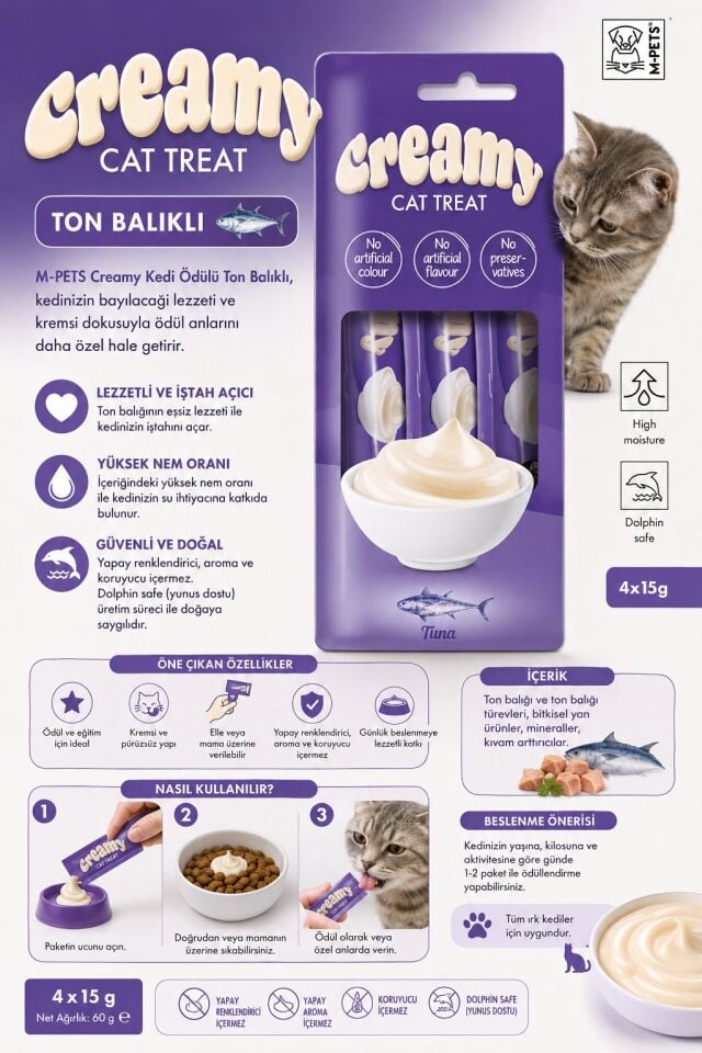 M-PETS CREAMY TON BALIKLI KEDİ ÖDÜLÜ 4X15GR