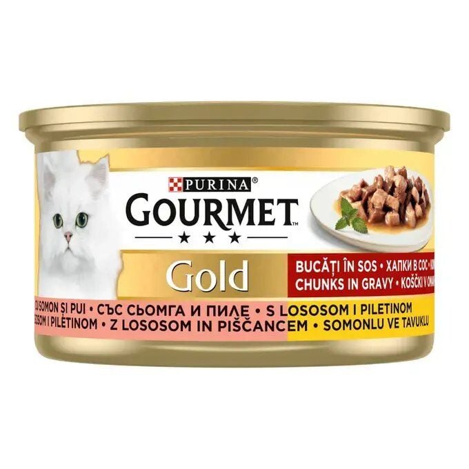 GOURMET GOLD TAVUKLU SOMONLU KEDİ YAŞ MAMASI 85GR