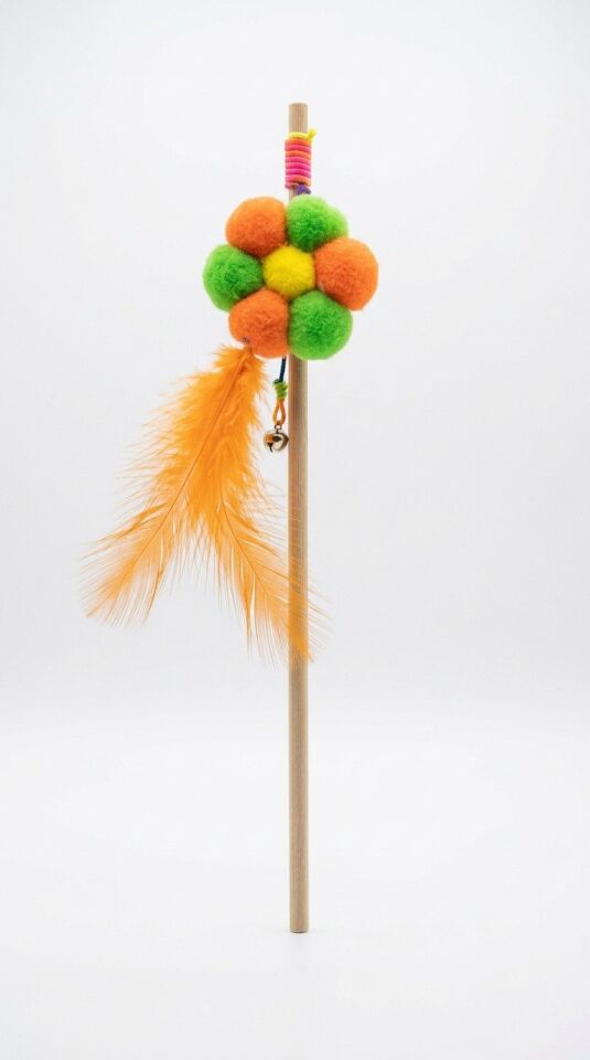 MAJO KEDİ OYUNCAĞI 7 PONPONLU ÇİÇEKLİ TÜYLÜ KEDİ OLTASI 33CM