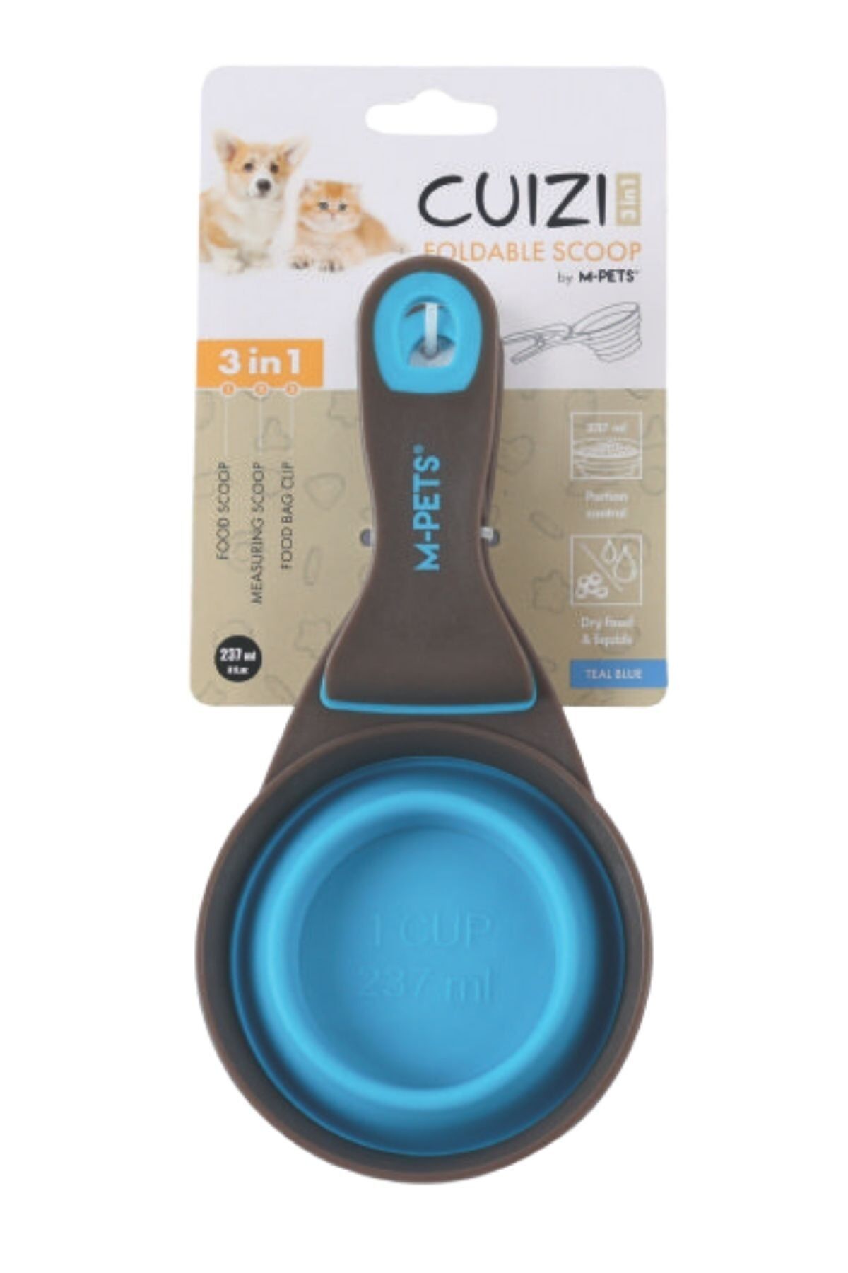M-PETS CUIZI 3in1 FONKSİYONEL MAMA ÖLÇÜ KABI 237ML BLUE