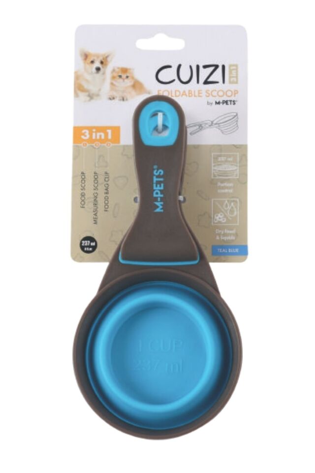 M-PETS CUIZI 3in1 FONKSİYONEL MAMA ÖLÇÜ KABI 237ML BLUE
