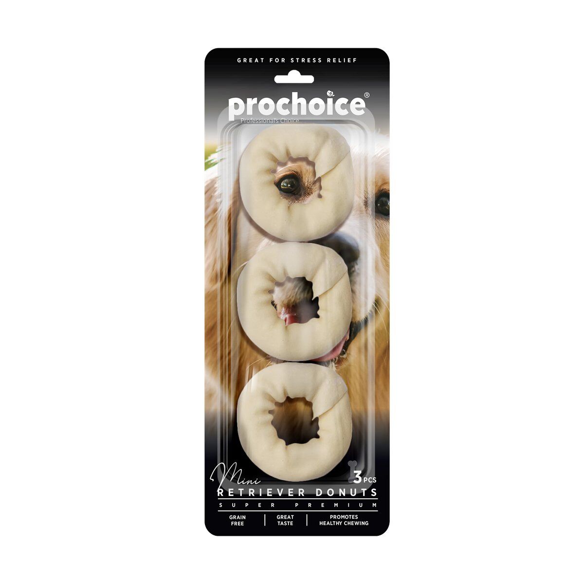PROCHOICE RAWHIDE MINI RETRIEVER DONUTS 3PCS