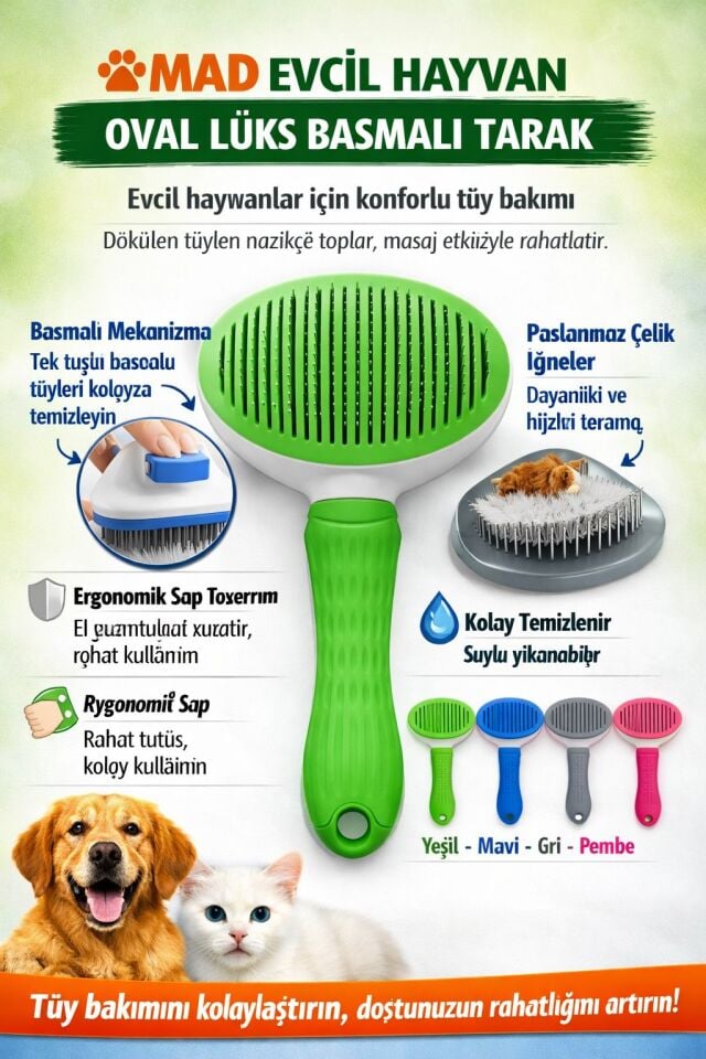MAJO EVCİL HAYVAN OVAL LÜKS BASMALI TARAK